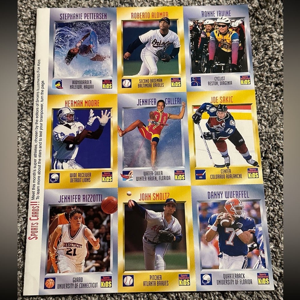 Uncut sheet of Sports Illustrated for Kids cards from Series 3 August 1996